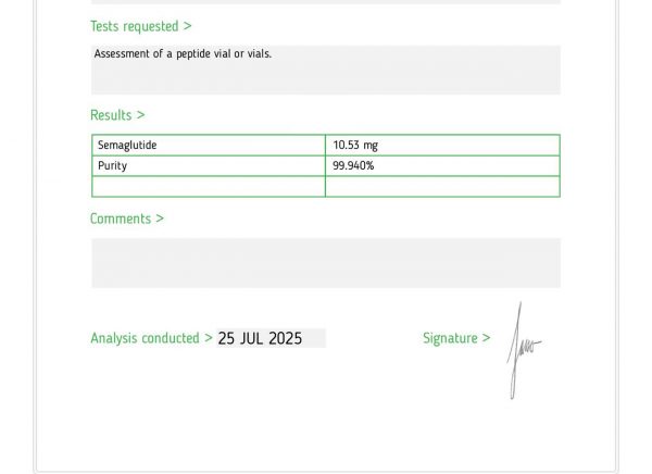 Assessment of a peptide vial or vials Semaglutide