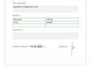 Assessment of a peptide vial or vials Tesamorelin